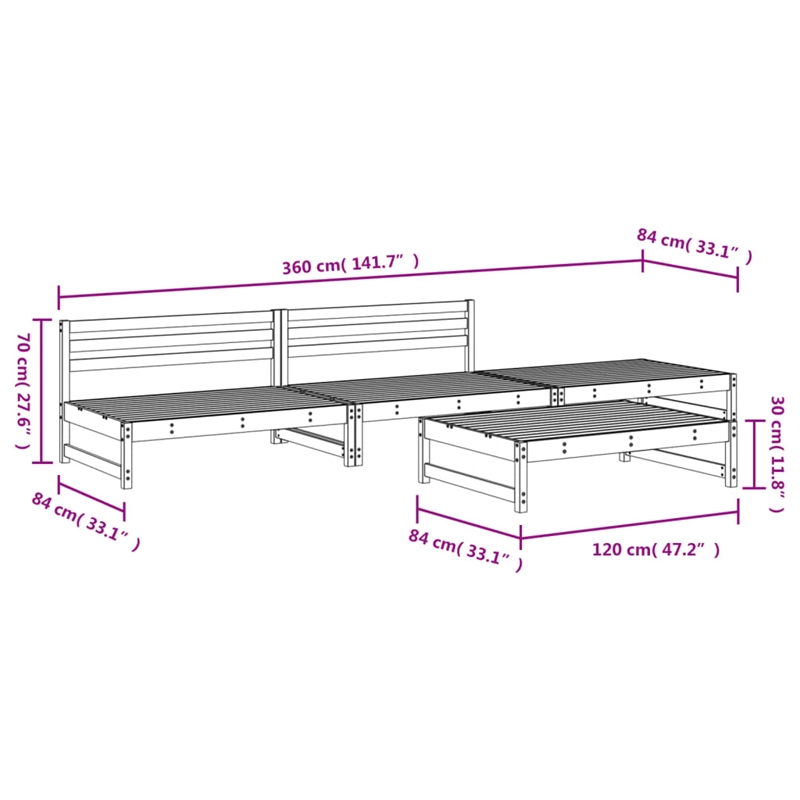 Afuera Living 4 Piece Wood Medium Garden Lounge Set in Natural