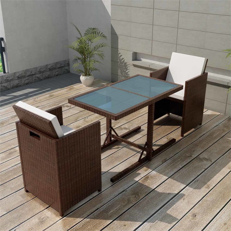 Afuera Living Contemporary 3 Piece Steel Furniture Set in Brown/Cream