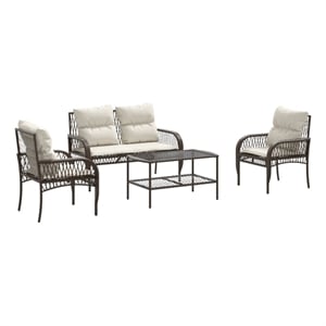 Afuera Living Contemporary 4 Piece Patio Sofa Set in Brown/Cream