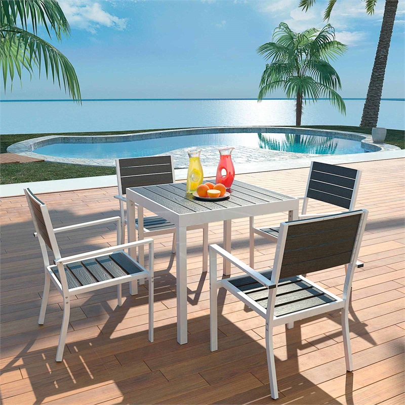 Afuera Living Contemporary Metal Patio Dining Set in Black/White