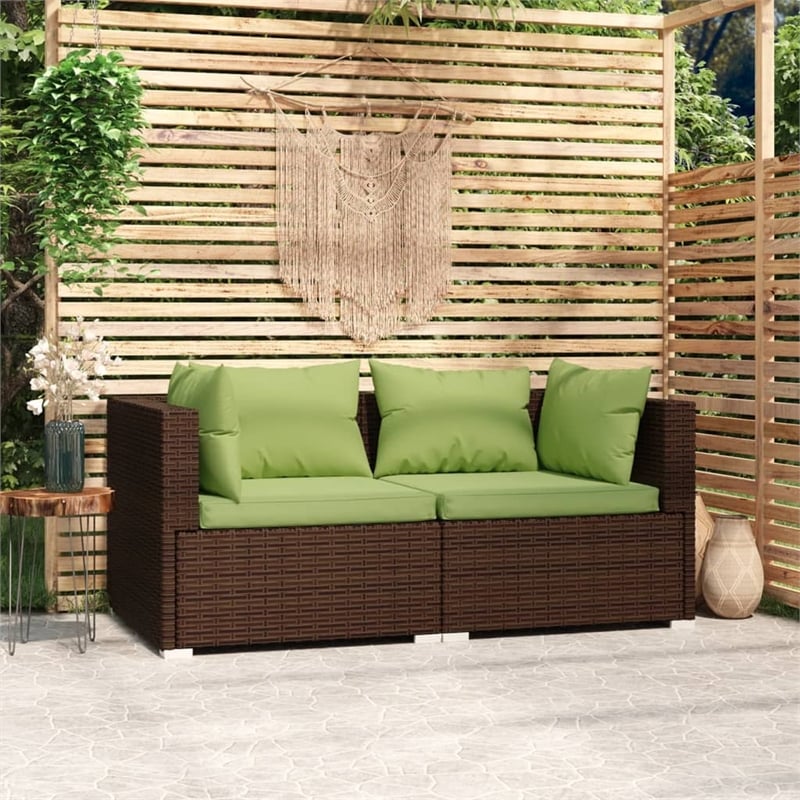 Afuera Living Contemporary Synthetic Poly Rattan Sofa in Green/Brown