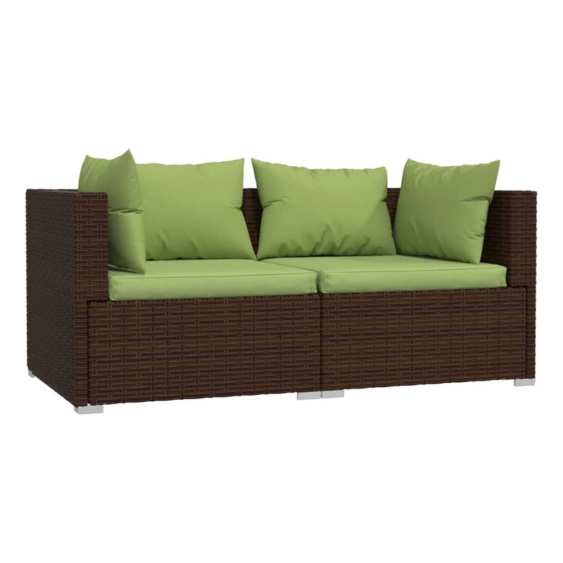 Afuera Living Contemporary Synthetic Poly Rattan Sofa in Green/Brown