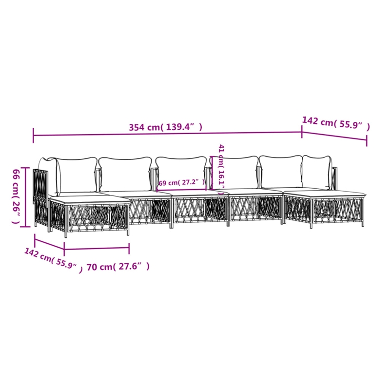 Afuera Living Contemporary 7 Piece Steel Garden Lounge Set in Anthracite