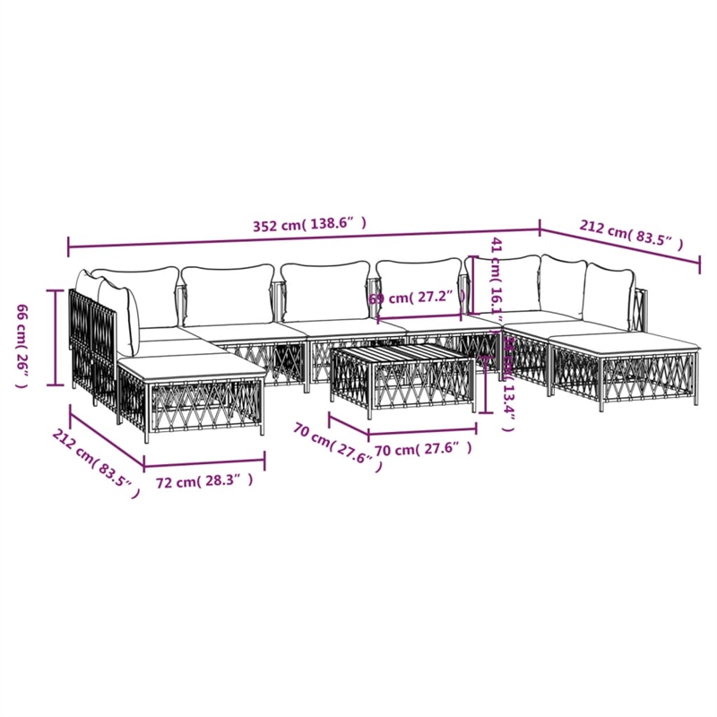 Afuera Living 10 Piece Steel Small Garden Lounge Set in White