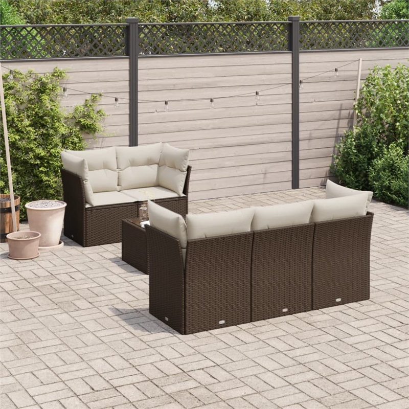 Afuera Living Contemporary 6 Piece Steel Sofa Set in Brown/Cream