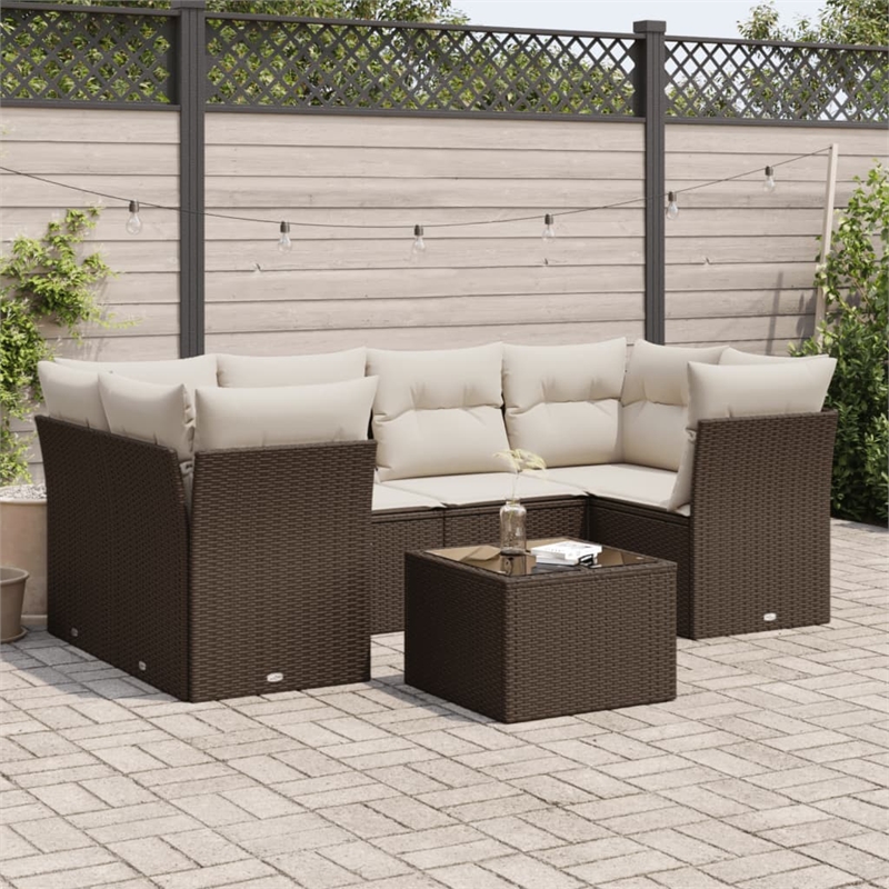 Afuera Living Contemporary 7 Piece Steel Large Sofa Set in Brown/Cream