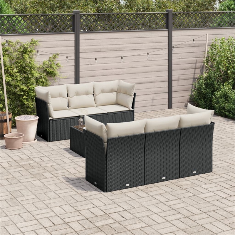 Afuera Living Contemporary 7 Piece Steel Sofa Set in Black/Cream