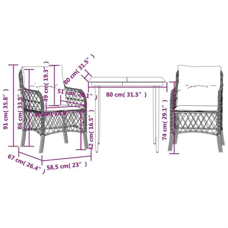Afuera Living Contemporary 3 Piece Steel Bistro Set in Beige