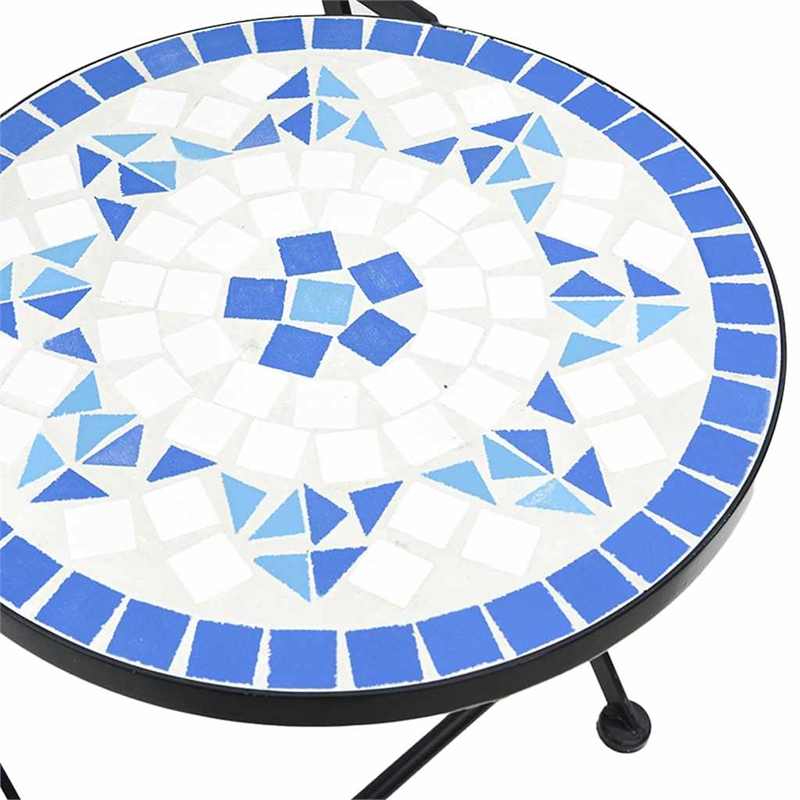 Afuera Living Powder-Coated Iron Small Bistro Set in White/Blue