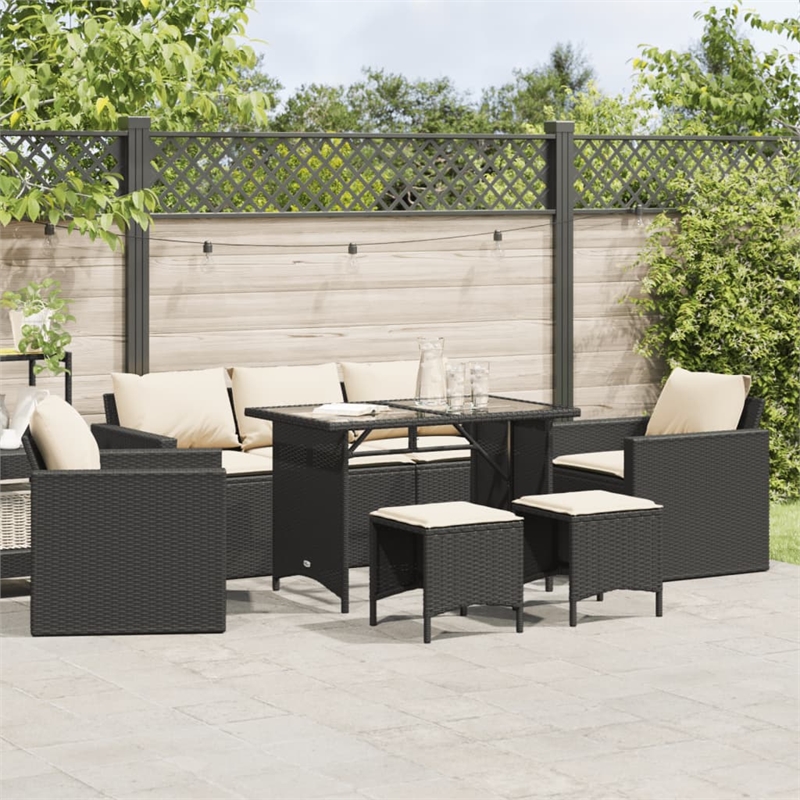 Afuera Living Contemporary 6 Piece Poly Rattan Sofa Set in Black