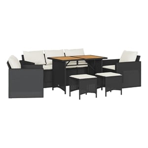 Afuera Living 6 Piece Solid Acacia Wood Sofa Set in Black/Cream