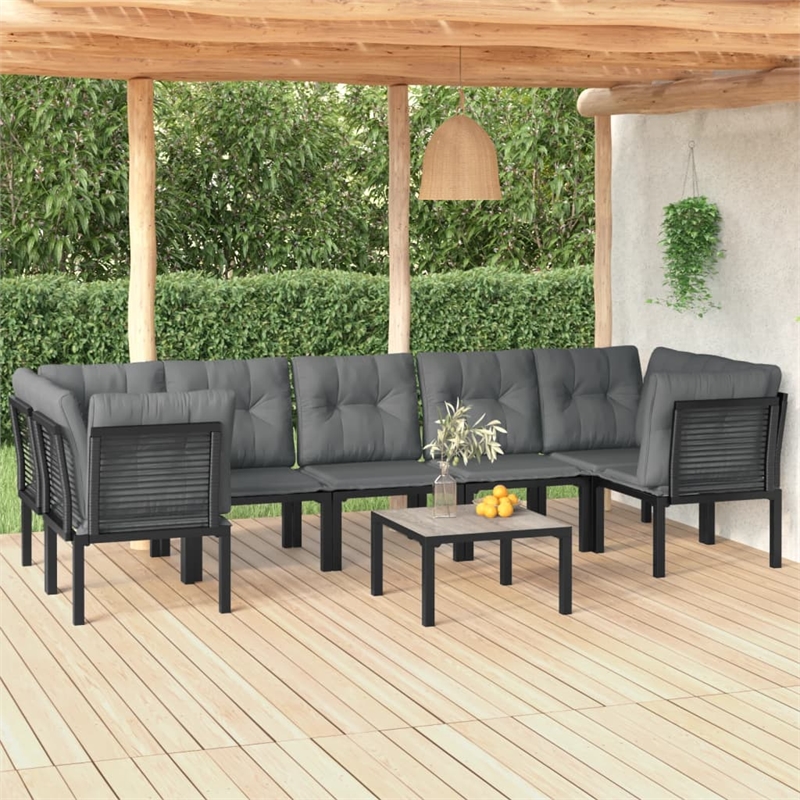 Afuera Living 8 Piece Poly Rattan Garden Lounge Set in Black/Gray