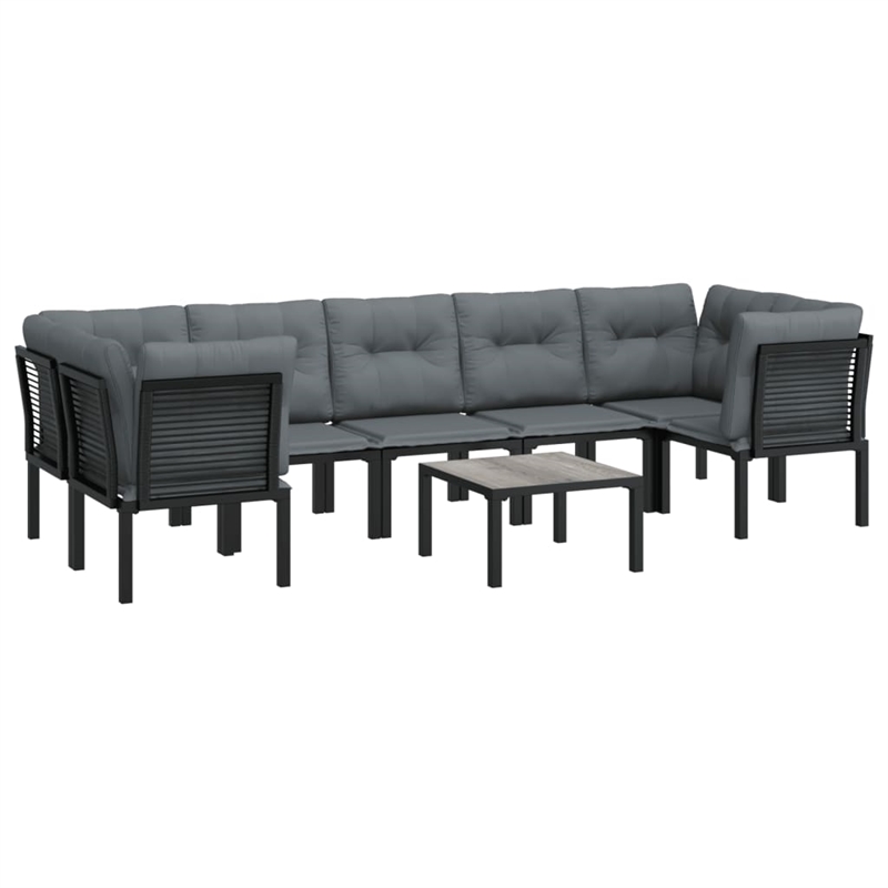 Afuera Living 8 Piece Poly Rattan Garden Lounge Set in Black/Gray
