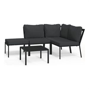 Afuera Living Contemporary 5 Piece Steel Garden Lounge Set in Black/Gray