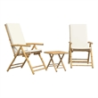 Afuera Living 3 Piece Bamboo Small Bistro Set in White/Cream