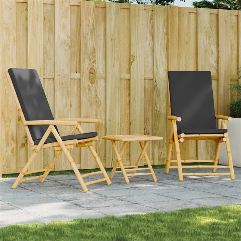 Afuera Living Contemporary 3 Piece Bamboo Small Bistro Set in Gray