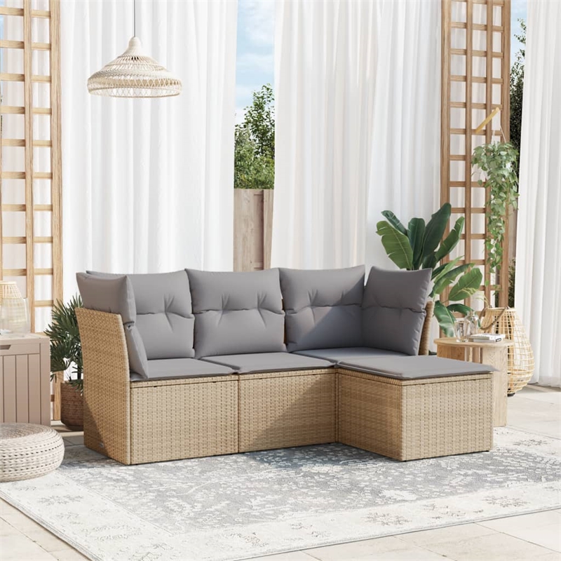 Afuera Living Contemporary 4 Piece Steel Sofa Set in Gray/Beige