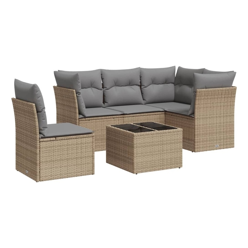 Afuera Living Contemporary 6 Piece Large Sofa Set in Gray/Beige