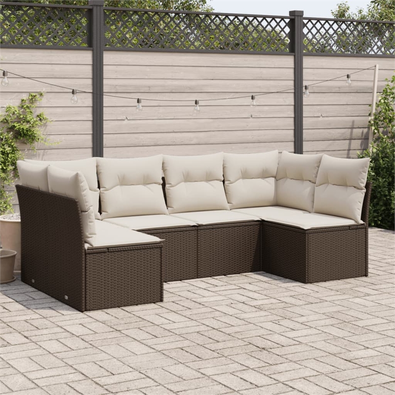 Afuera Living Contemporary 6 Piece Steel Large Sofa Set in Brown/Cream