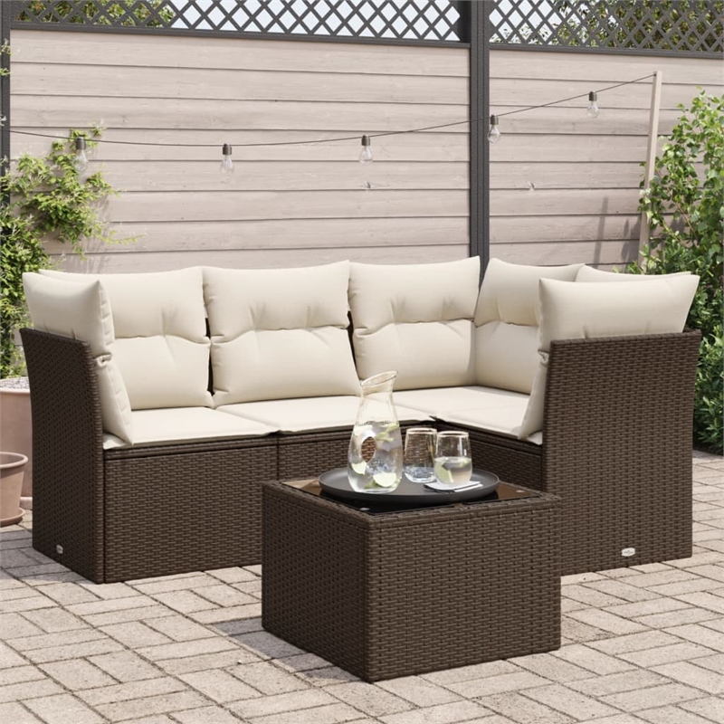Afuera Living Contemporary 5 Piece Steel Sofa Set in Brown/Cream