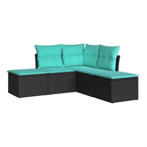 Afuera Living Contemporary Synthetic Poly Rattan 5 Piece  Sofa Set in Black