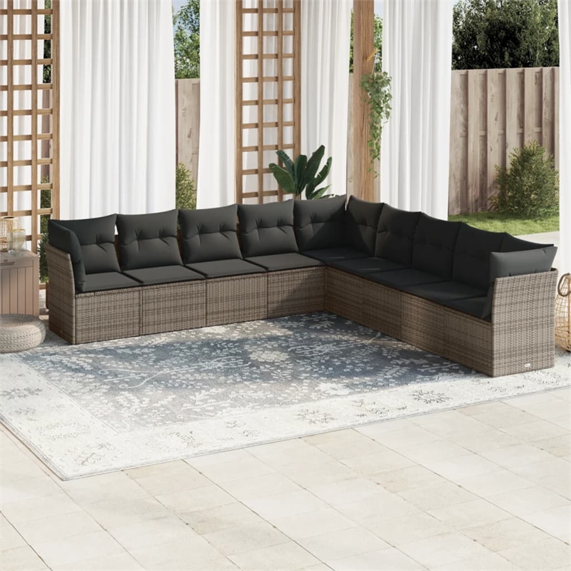 Afuera Living Contemporary 9 Piece Steel Large Sofa Set in Gray