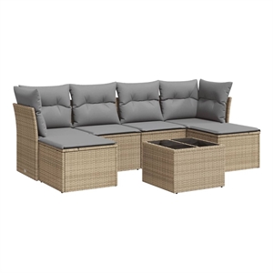 Afuera Living Contemporary 7 Piece Poly Rattan Large Sofa Set in Beige