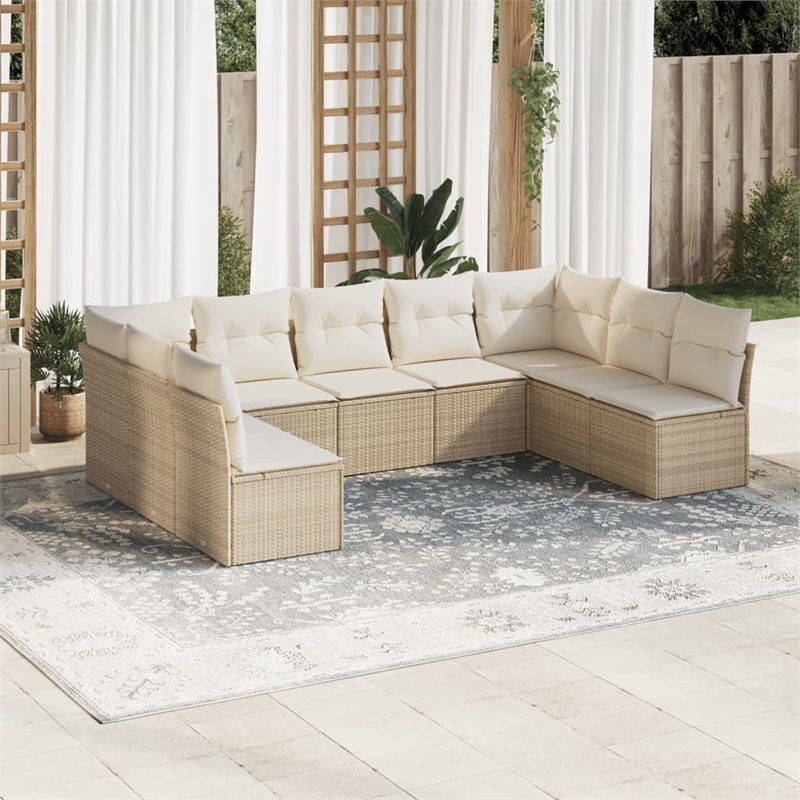 Afuera Living Contemporary 9 Piece Steel Sofa Set in Cream/Beige