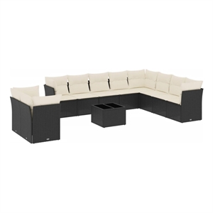 Afuera Living Contemporary 11 Piece Poly Rattan Sofa Set in Black/Cream