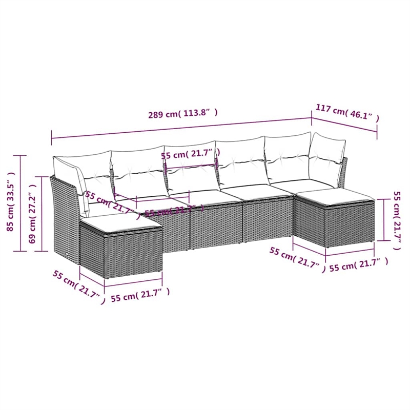 Afuera Living Contemporary 7 Piece Steel Large Sofa Set in Gray
