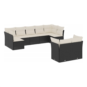 Afuera Living Contemporary 9 Piece Poly Rattan Sofa Set in Black/Cream