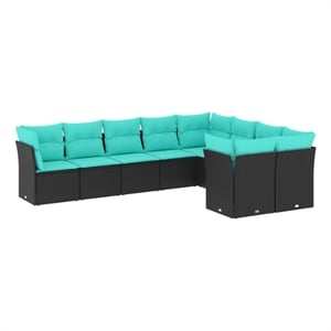 Afuera Living Contemporary 9 Piece Poly Rattan Sofa Set in Black/Blue