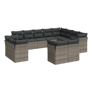 Afuera Living Contemporary 12 Piece Poly Rattan Sofa Set in Gray
