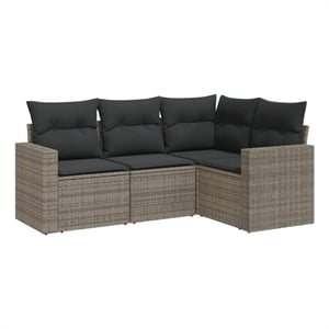 Afuera Living Contemporary Synthetic Poly Rattan 4 Piece  Sofa Set in Gray