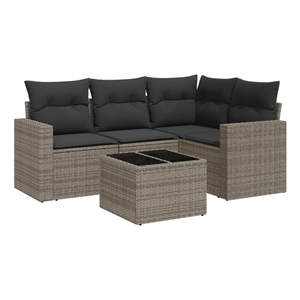 Afuera Living Contemporary 5 Piece Poly Rattan Large Sofa Set in Gray