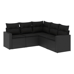 Afuera Living Contemporary 5 Piece Poly Rattan Sofa Set in Black