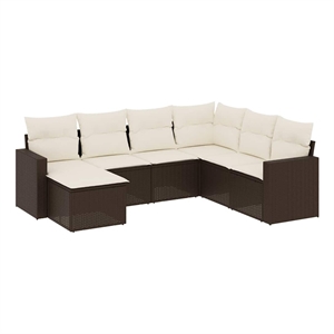 Afuera Living Contemporary 7 Piece Poly Rattan Sofa Set in Brown/Cream