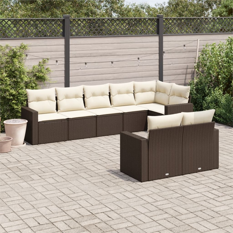 Afuera Living Contemporary 8 Piece Steel Large Sofa Set in Brown/Cream