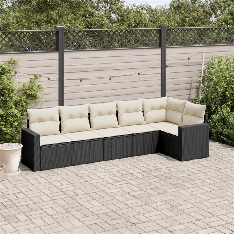 Afuera Living Contemporary Synthetic Poly Rattan 6 Piece Sofa Set in Black/Cream