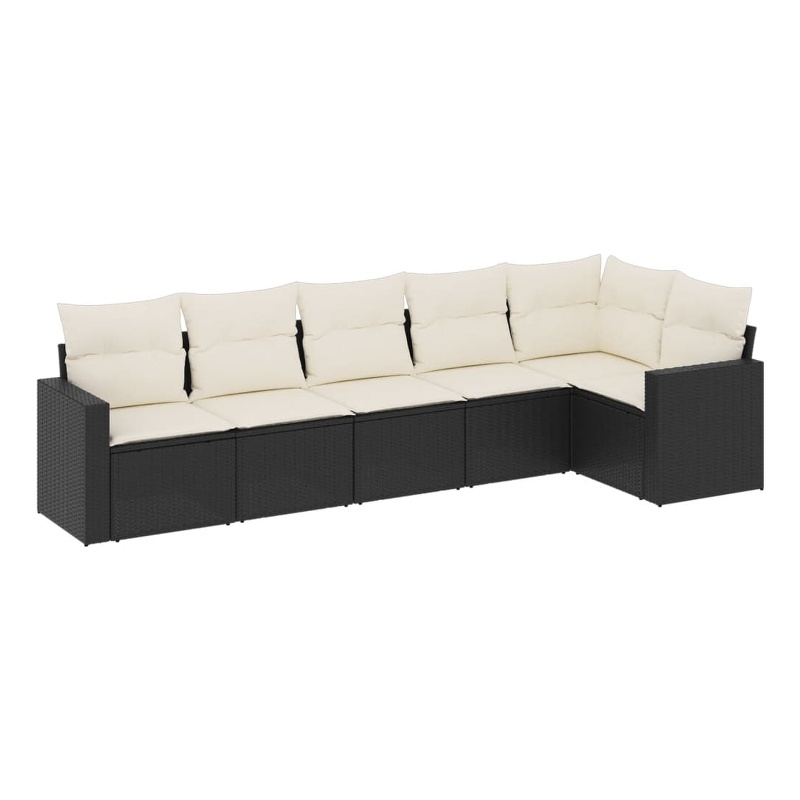 Afuera Living Contemporary Synthetic Poly Rattan 6 Piece Sofa Set in Black/Cream