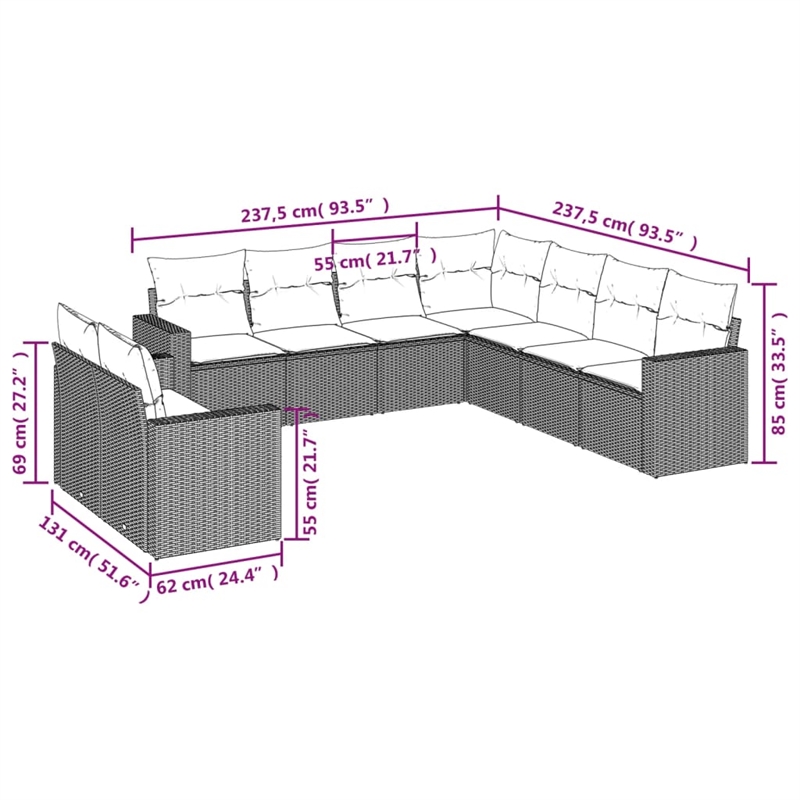 Afuera Living Contemporary 9 Piece Steel Large Sofa Set in Beige