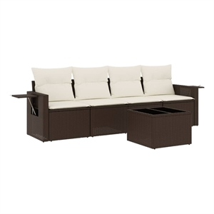 Afuera Living Contemporary Rattan 5 Piece Sofa Set in Brown/Cream
