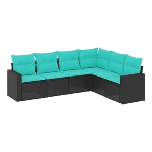 Afuera Living 6 Piece Poly Rattan Large Sofa Set in Black/Blue