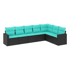 Afuera Living 7 Piece Poly Rattan Small Sofa Set in Black/Blue