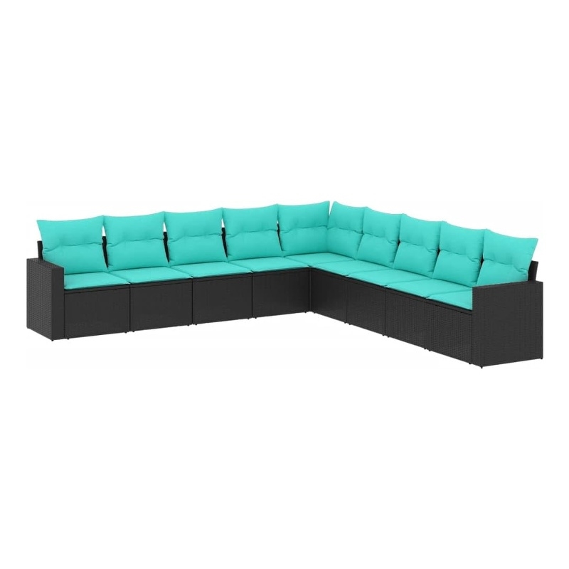 Afuera Living Contemporary 9 Piece Steel Large Sofa Set in Black/Blue