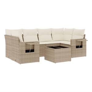 Afuera Living Contemporary Synthetic Poly Rattan 7 Piece  Sofa Set in Beige