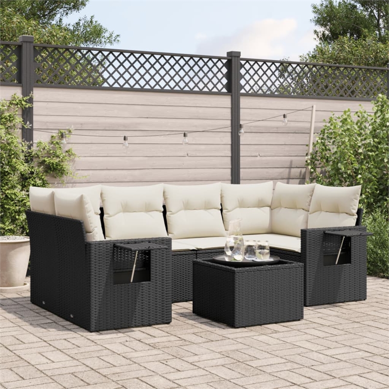Afuera Living Contemporary 7 Piece Patio Sofa Set in Black/Cream