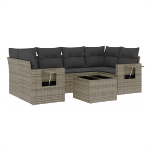 Afuera Living Contemporary Synthetic Poly Rattan 7 Piece  Sofa Set in Gray