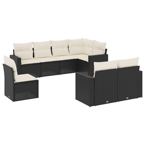 Afuera Living Contemporary Synthetic Poly Rattan 8 Piece  Sofa Set in Black