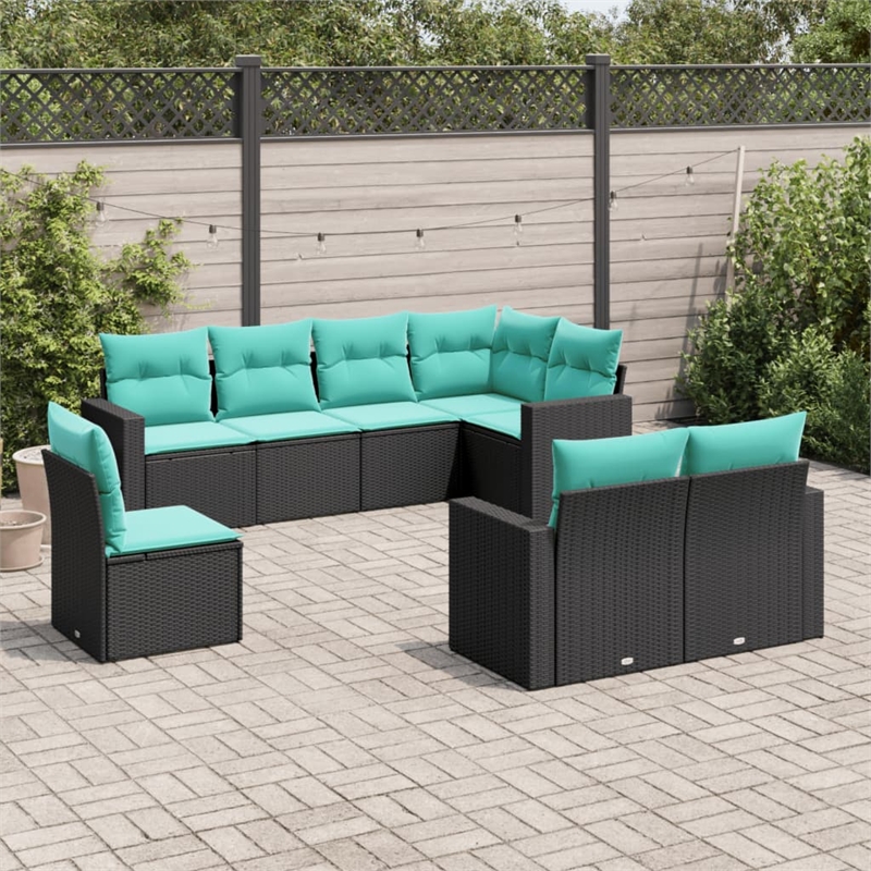 Afuera Living Contemporary 8 Piece Steel Sofa Set in Black/Blue